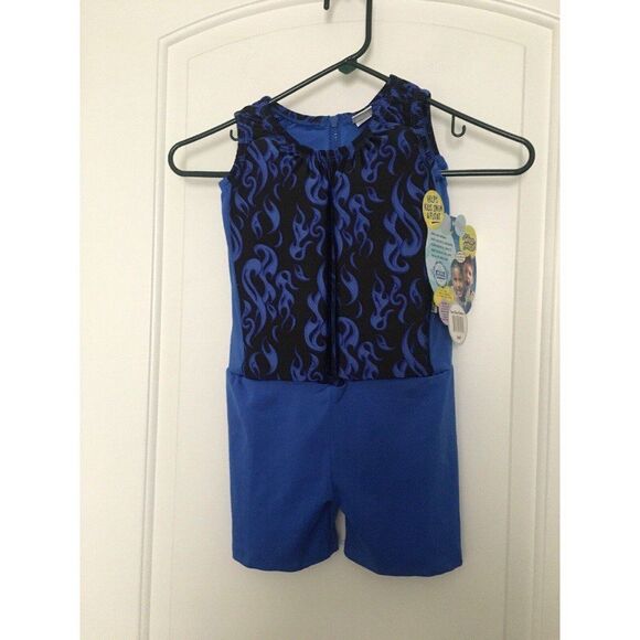 Water Playsuit Flotation Device Swim Float Suit Flames Boys Small Blue Black